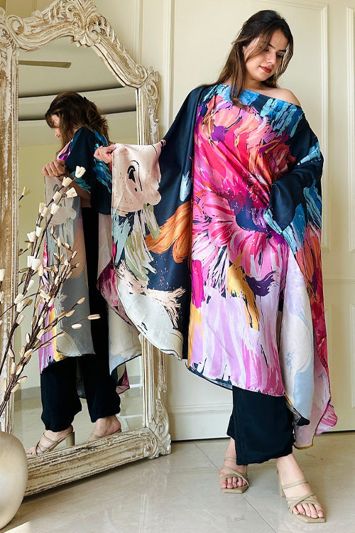 Black Satin Print Fusion Set